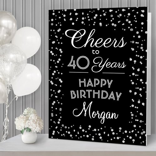 ANY Birthday Cheers Huge Black and Silver Glitter Card