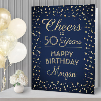 ANY Birthday Cheers Huge Navy Blue & Gold Glitter Card