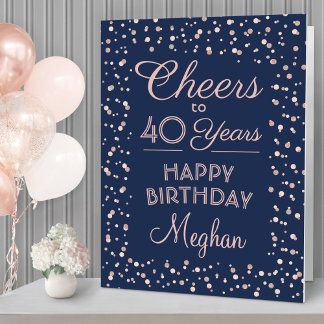 ANY Birthday Cheers Huge Navy Blue & Pink Glitter Card