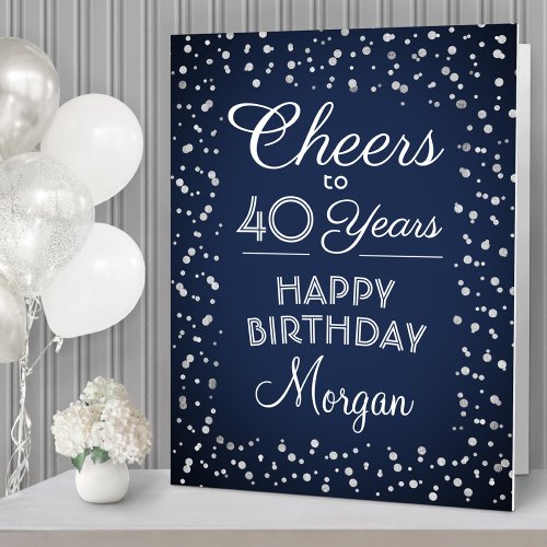 ANY Birthday Cheers Huge Navy Blue Silver Glitter Card