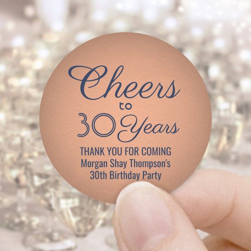 ANY Birthday Cheers Navy Blue and Copper Faux Foil Classic Round Sticker