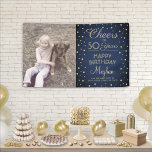 ANY Birthday Cheers Navy Blue Gold Confetti Photo Banner<br><div class="desc">Celebrate a happy milestone birthday with a custom photo blue and gold party banner. Design features an image of your choice, modern script calligraphy customizable "Cheers to 50 Years" and gold faux foil confetti dots on a navy blue background. Please note that text is printed color, not metallic foil. The...</div>