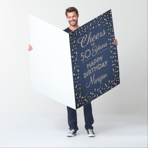 ANY Birthday Cheers Navy Blue  Gold Glitter Giant Card