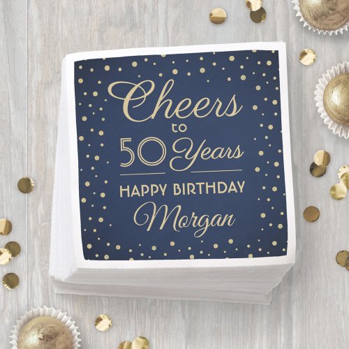 ANY Birthday Cheers Navy Blue  Gold Glitter Party Napkins