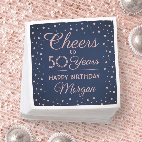 ANY Birthday Cheers Navy Blue  Pink Glitter Party Napkins