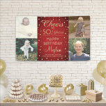 ANY Birthday Cheers Red and Gold Confetti 4 Photo Banner<br><div class="desc">Celebrate a happy milestone birthday with a custom 4 photo red and gold party banner. (IMAGE PLACEMENT TIP: An easy way to center a photo exactly how you want is to crop it before uploading to the Zazzle website.) Design features four images of your choice, modern script calligraphy editable "Cheers...</div>