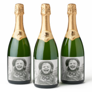 ANY Birthday Chic Black Typography & Photo Party Sparkling Wine Label