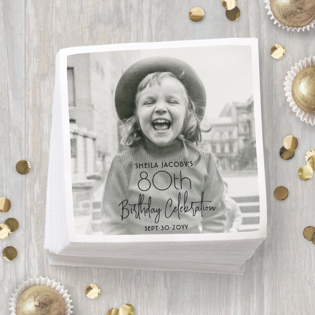 ANY Birthday Chic Stylish Typography Photo Party Napkins (Creator Uploaded)
