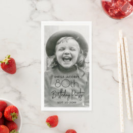 ANY Birthday Chic Stylish Typography & Photo Party Paper Guest Towels