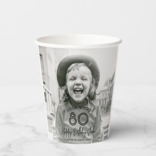 ANY Birthday Chic White Typography 2 Photo Party Paper Cups