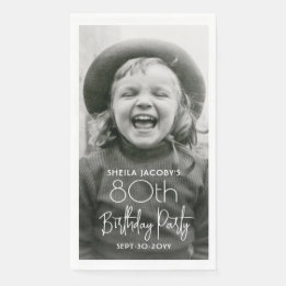 ANY Birthday Chic White Typography & Photo Party Paper Guest Towels