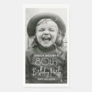 ANY Birthday Chic White Typography & Photo Party Paper Guest Towels