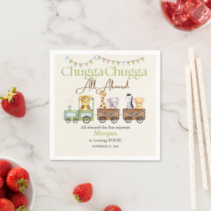 Any Birthday Cute Chugga Watercolor Animal Train Napkins