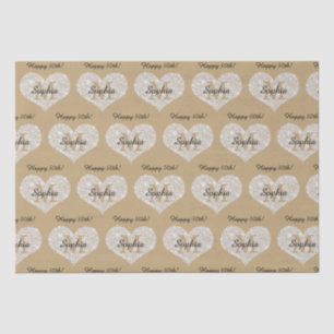 Any Birthday, Diamond Heart, Gold Monogram, Name Tissue Paper