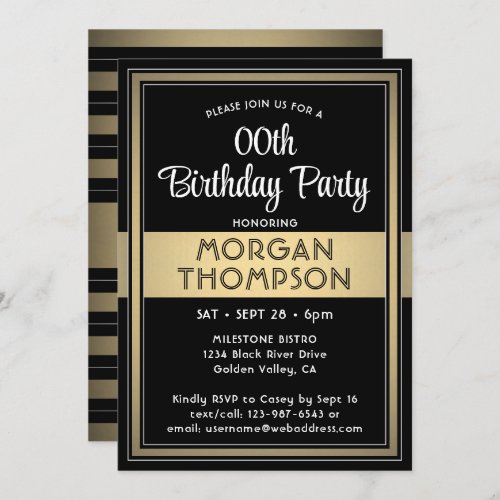 Any Birthday Elegant Black White and Gold Party Invitation