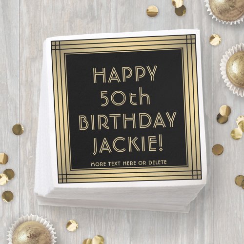 ANY Birthday Elegant Classic Black and Gold Party Napkins