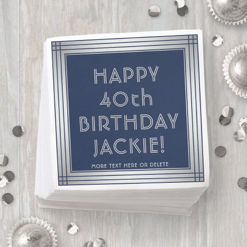 ANY Birthday Elegant Navy Blue and Silver Party Napkins