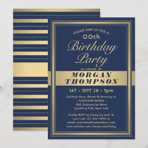 Any Birthday Elegant Navy Blue & Gold Calligraphy Invitation