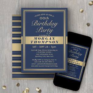 Any Birthday Elegant Navy Blue & Gold Calligraphy Invitation