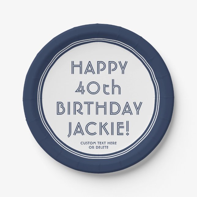 ANY Birthday Modern Navy Blue & White Party Paper Plates (Front)