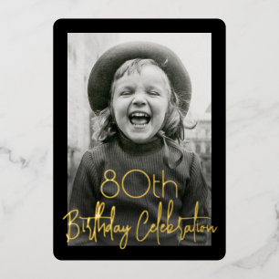 ANY Birthday Party 2 Photo Chic Black and Real Foil Invitation