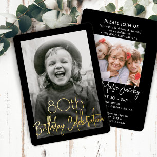 ANY Birthday Party 2 Photo Chic Black and Real Foil Invitation