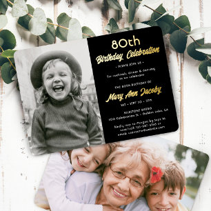 ANY Birthday Party 2 Photo Elegant Black and Real Foil Invitation