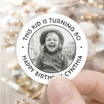 ANY Birthday Party Chic Simple Photo Black & White Classic Round Sticker<br><div class="desc">Add an elegant personalized touch to birthday party favors, invitations and thank you notes with custom photo round stickers / envelope seals. The picture and all wording on this template are simple to customize for any year or occasion. The text that reads "This kid is turning 80" and "Happy Birthday"...</div>