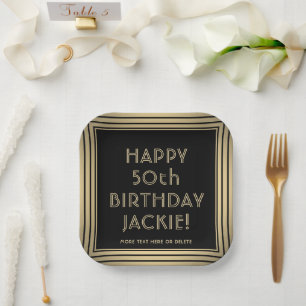 ANY Birthday Party Elegant Classic Black and Gold Paper Plates