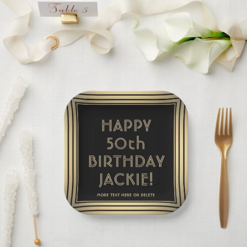 ANY Birthday Party Elegant Classic Black and Gold Paper Plates