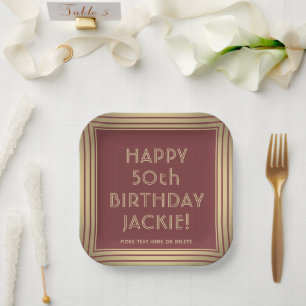 ANY Birthday Party Elegant Classic Burgundy & Gold Paper Plates
