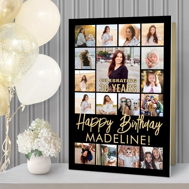 ANY Birthday Photo Collage Black and Gold Giant Card (Creator Uploaded)