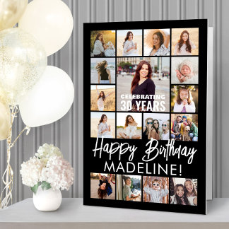 ANY Birthday Photo Collage Black and White Giant Card