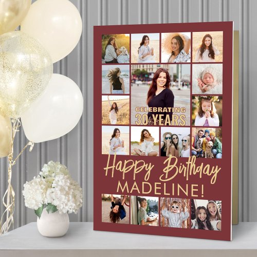 ANY Birthday Photo Collage Burgundy and Gold Giant