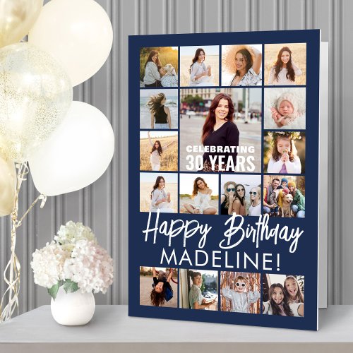 ANY Birthday Photo Collage Navy Blue & White Giant