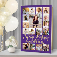 ANY Birthday Photo Collage Purple and Gold Giant