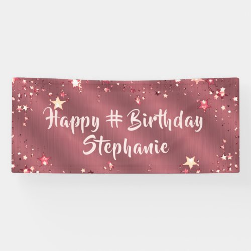 Any Birthday Rose Gold Pink Stars Your Text Banner