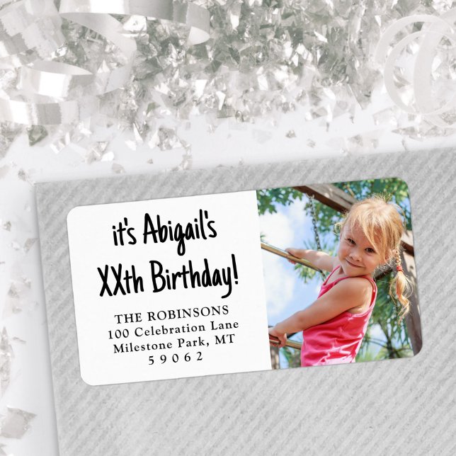 Any Birthday Simple Casual Photo Return Address Label (Creator Uploaded)