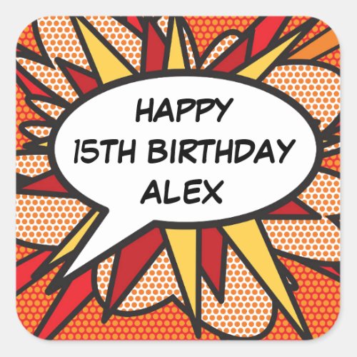 Any Birthday Speech Bubble Fun Retro Comic Book Square Sticker