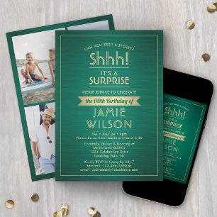 ANY Birthday Surprise Party Brushed Green & Gold Invitation