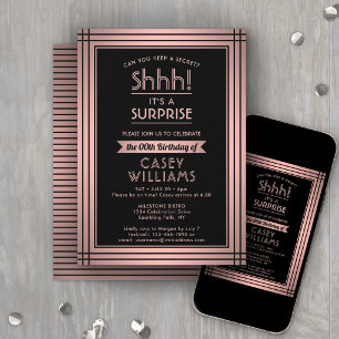 ANY Birthday Surprise Party Shhh! Pink and Black Invitation