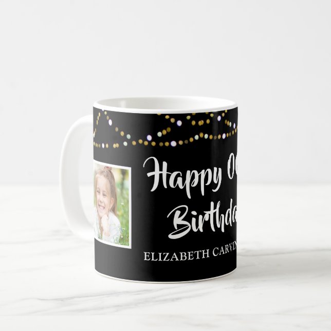 Any Birthday Then and Now Photos Personalized Coffee Mug (Front Left)