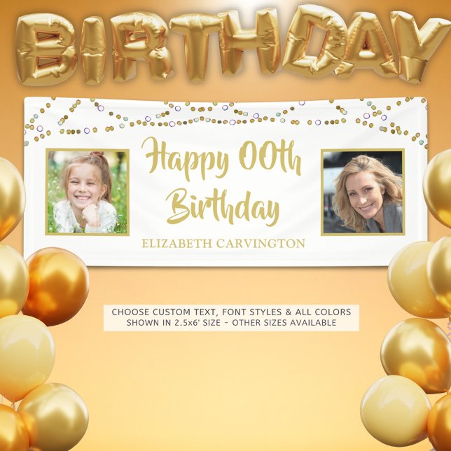 Any Birthday Then & Now Photos Gold Name Banner (Creator Uploaded)