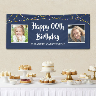 Any Birthday Then & Now Photos Personalized Banner