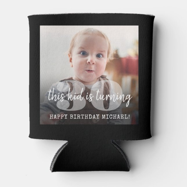 ANY Birthday "This Kid" Simple Modern 2 Photo Can Cooler (Front)