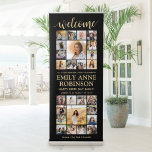 ANY Birthday Welcome Photo Collage Black and Gold Retractable Banner<br><div class="desc">Add an elegant personalized touch to birthday party decorations with a large photo collage vertical retractable welcome banner. The pictures and all wording on this template are simple to customize. The colors and font styles are easy to change with the Zazzle Design Editor tool. The modern black and gold design...</div>