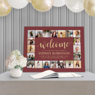 ANY Birthday Welcome Photo Collage Burgundy & Gold Foam Board