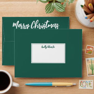 Any Brushed Script Return Address Green Christmas Envelope