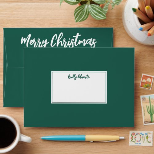 Any Brushed Script Return Address Green Christmas Envelope