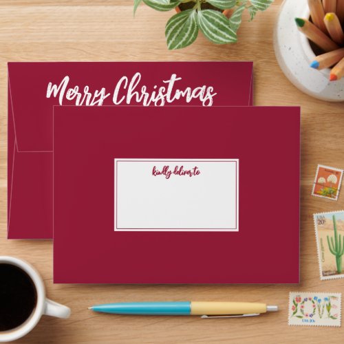 Any Brushed Script Return Address Red Christmas Envelope